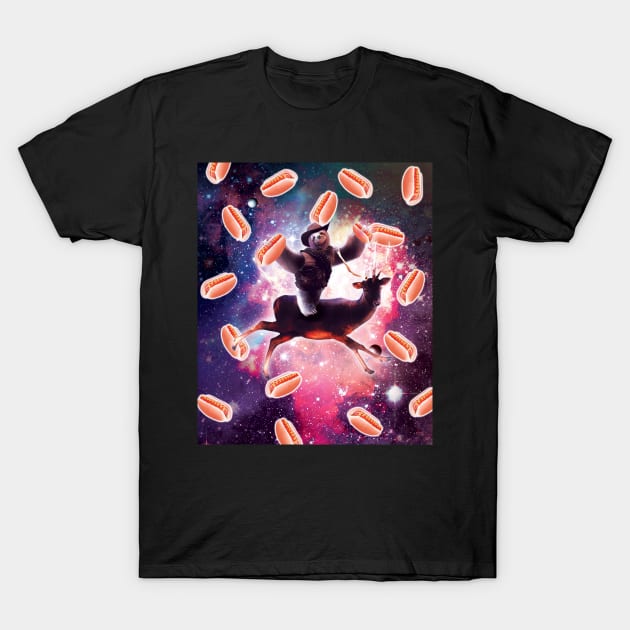 Cowboy Space Sloth On Deer Unicorn - Hot-Dog T-Shirt by Random Galaxy